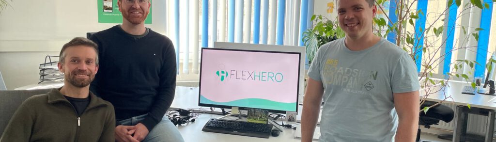 Die drei Gründer von FlexHero in ihrem Büro in Worms Pfeddersheim